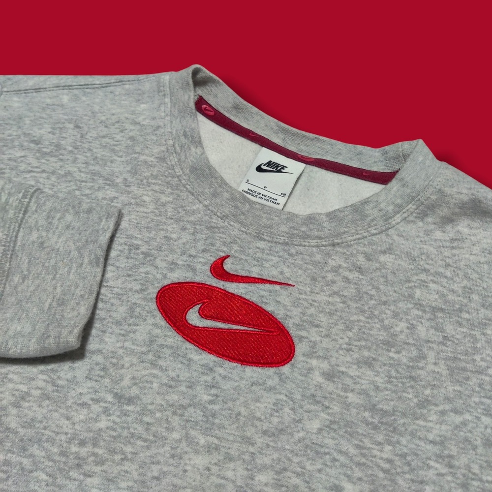 Nike Double Center Swoosh Pullover Sweatshirt Y2K Grey Men's Small Vintage